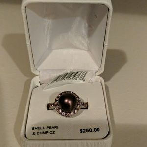 Pearl and champagne cubic zirconia ring